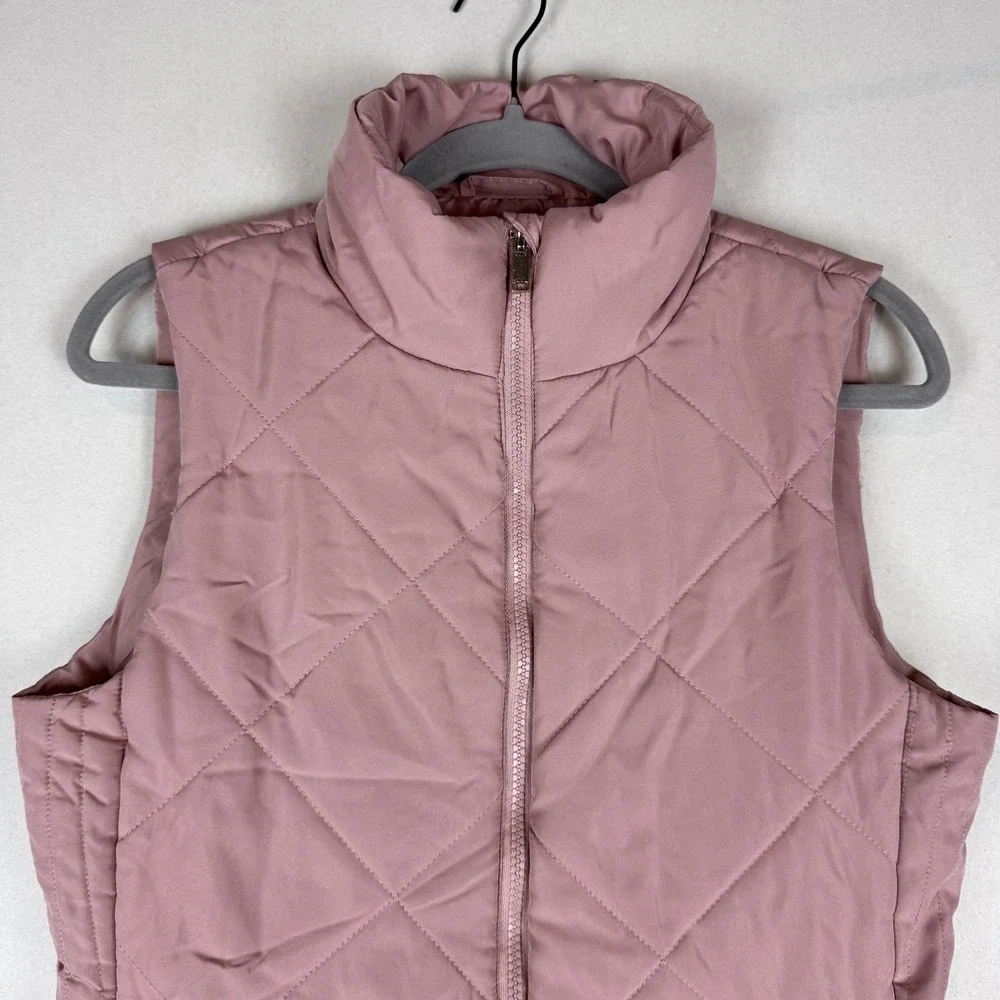 New York & Company Vest Womens Small Pink Quilted Full‎ Zip Puffer Mock Neck